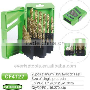 25pcs HSS Titanium Twist Drill Bit Set in Plastic Case