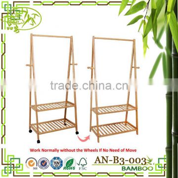 Aonong Multifuctional Bamboo Garment Laundry Rack with 4 Coat Hooks 2-tier Shoe Clothes Storage Shelves