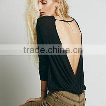 Sexy Women Ladies Crew Neck Backless Casual Long Sleeve Cotton T-Shirt Blouse Tops