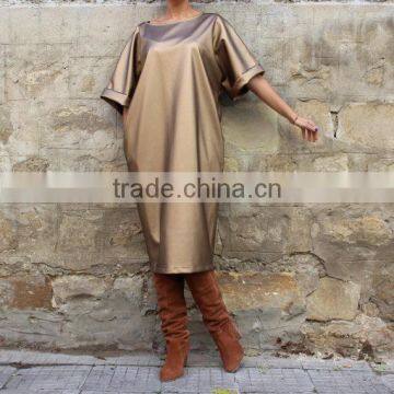 2017 Gold Metallic Fabric Evening Cocktail Dress For Fat Women Plus Size Leather Dress HSD5978 photo-5