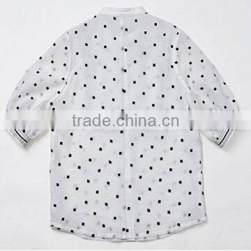 High Quality Organza Fashion Design Lady Blouse,Half Sleeve Fashion Blouse,O-neck With Dot Printing Fashion Blouse Collar photo-3