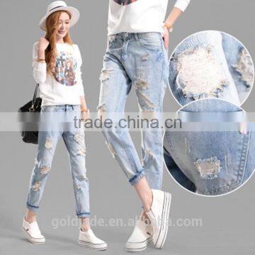 Latest Wholesale Ladies Jeans Top New Design Fashion Sexy Light Denim Jeans Pants Manufacturing China photo-3
