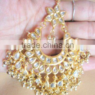 Kundan Jadau Earring Tikka Gold Plated Chand Bali Set photo-2