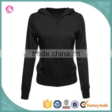 Wholesale sports wear plain black sport windproof french terry zip up hoodie