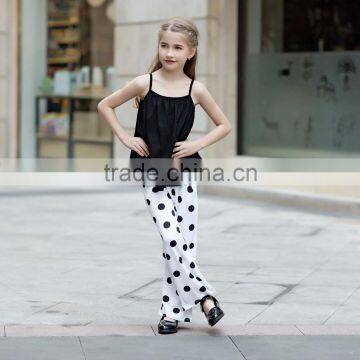 spaghetti strap shirt and big dot pant loose style casual dres for baby girl summer dress for girl