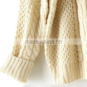Apricot Cable Knitted Cotton Ladies Batwing Sleeve Pullover Knitted Sweater photo-3