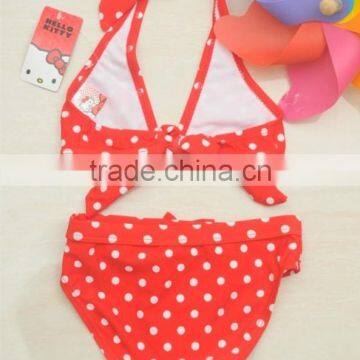2016 In-stock Lovely Wholesale Boutique Summer Baby Girl Swimsuit Red Polka Dot Print Bikini Ruffles Swimwear With Cap photo-6