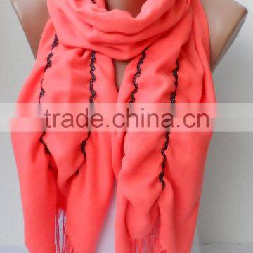 Ruffle Pashmina Scarf.Coral Scarf Ruffled Scarf Frilly Scarf Orangescarf Elegancescarf Pashmina Shawls Fashion Gifts photo-4