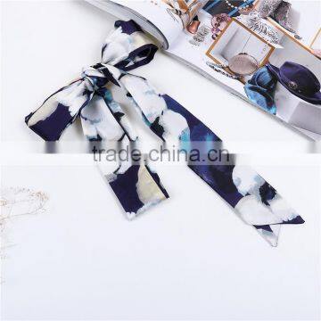 Chiffon Multifunction Skinny Scarf White Navy Blue Flower Choker photo-3