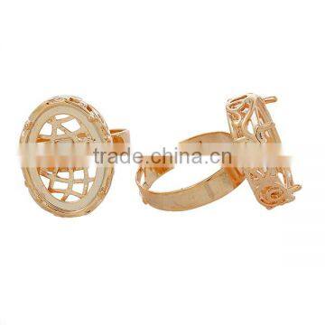 Copper Rings Adjustable Oval Rose Gold Cabochon Setting Hollow Pattern 17.9mm Ring Setting photo-3