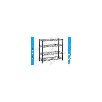 4 Tiers Black Mobile Wire Shelving / Wire Steel Shelving , 100kg Capacity