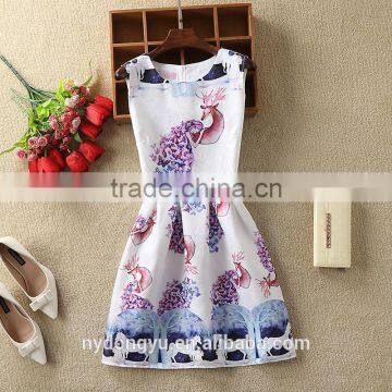 deer beauty butterfly women printed A line dress/sym rose multi design sleeveless A line dress skirt