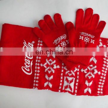 acrylic cashmere new style popular modern Xmas scarf and gloves sets