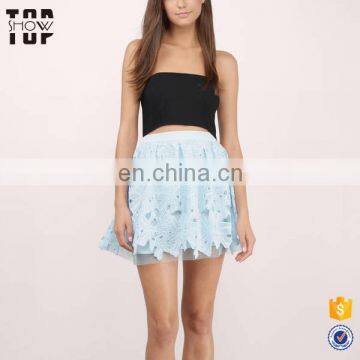 OEM women clothing manufacture blue fluffy A line skirt