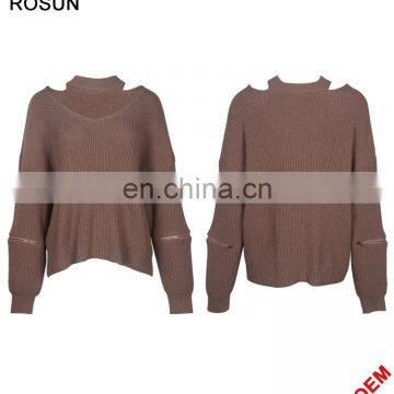 Knitwear Manufacturer Chocker Zip Sleeves Pullover Sweater for Woman photo-3