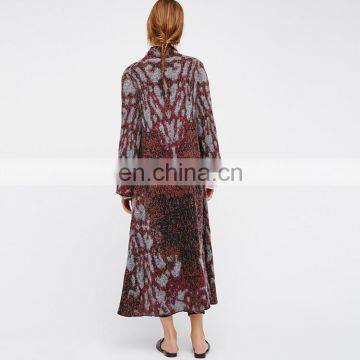 Womens Argyle Baggy Long Sleeve Woolen Kintted Cardigan Sweater photo-2