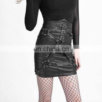 Punk Rave Q-270 Black High Waist Fetish Military Style Mini Skirt With Straps photo-2