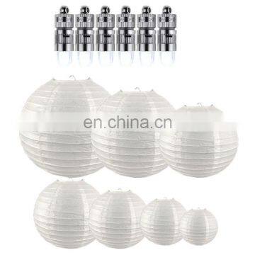 led paper lantern Chinese round paper lantern with led light per pack include 6pcs white different size(support custom pack)