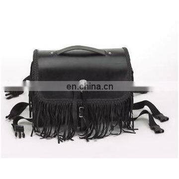 HMB-0008A LEATHER MOTORCYCLE SISSY BAR BAG FRINGES HEAVY DUTY