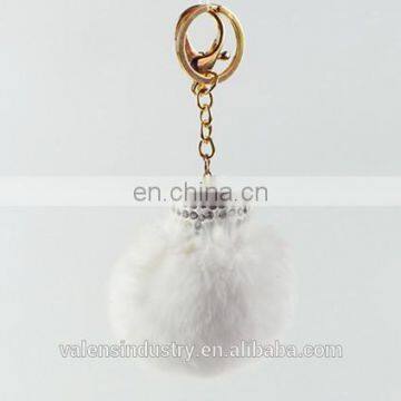 New Design Custom Faux Rabbit Fur Pom Pom Ball Keychain With Crystal Decorated for Girls' Gift Bag Accessories Car Pendant photo-3