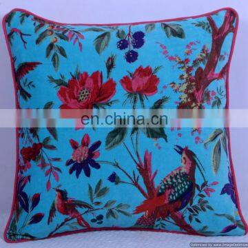 16"X16" Indian Beautiful Cushion Cover Velvet Fabric Handmade Bird Floral Pattern Pillow Case Throw