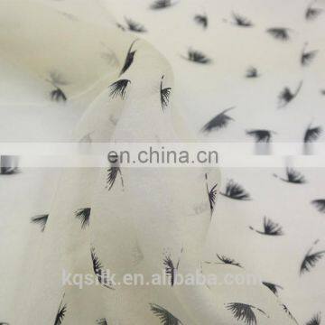 Printed 100% Silk Chiffon With White Background Black Small Feathers