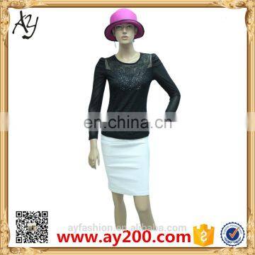 In Stock Item Lace Decoration 100% Polyester T-shirt Woman Shirt