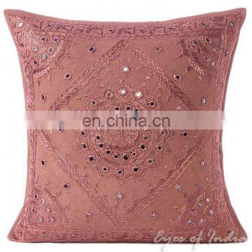 Brown Mirror Embroidered Boho Decorative Pillow Bohemian Cushion Cover - 16, 20, 24"