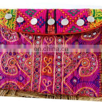 Vintage Bohemian Tribal Hand Embroidery Banjara Clutch Purse/Old coin & mirror work Clutch Purse/patchwork Clutch purse/Tribal