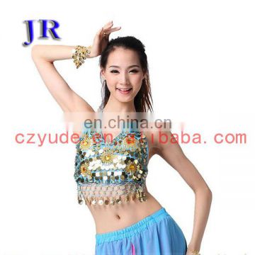 Arabic style sexy sequins belly dance tops wear with five flowers S-3011#