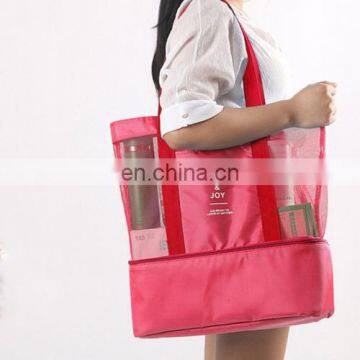 latest new design bag Portable Double Layer Mesh Picnic Shoulder Storage Bag fashion bag