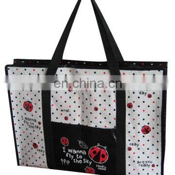 Environment friendly PP woven big shopping bags with pocket