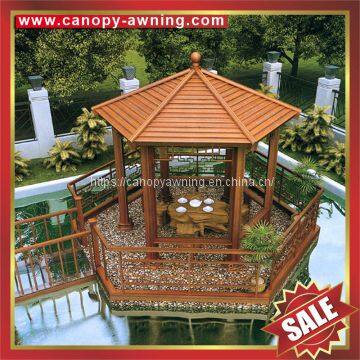 Outdoor Hotel Villa Park Garden Wood Look Style Aluminum Alloy Metal Pavilion Pagoda Gloriette Kiosk photo-2