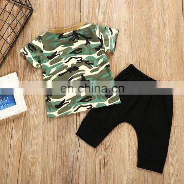 New Fashion Wholesale Baby Sets Camouflage Short T Shirt And Black Pants Kids Girl Boy Outfits photo-2
