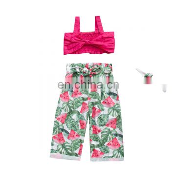 Infant Kid Baby Girls Clothes Sets Flowers Print Sleeveless Bowknot Vest Tops+Long Pants 2Pcs