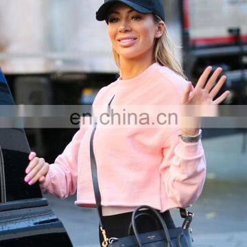 Crop Top 2020 Western Ladies Custom Logo Crew Neck Lantern Long Sleeve Raw Edge Cotton Blank Mujer photo-5