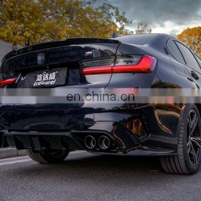Gloss Black Body Kit Rear Bumper Lip Diffuser Spoiler With LED For BMW G20 Rear Bumper Lip