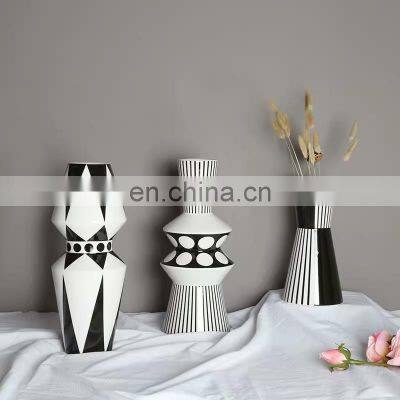 Modern Table Decoration Set Black Stripe Minimalist White Ceramic Nordic Vase For Home