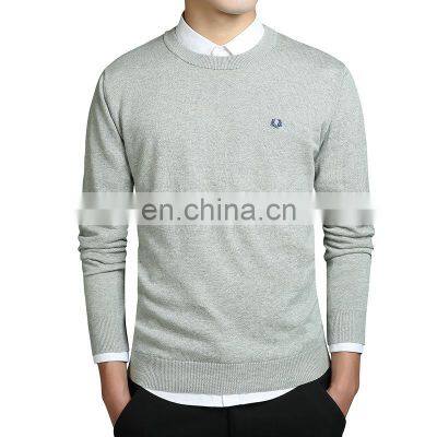 Merchant direct men's fashion embroidery 100% cotton slim pullover sweater