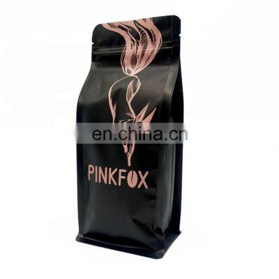 Custom printed flat bottom coffee bag with valve aluminium foil mylar black bags for coffee packaging wholesale