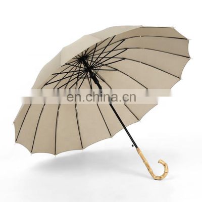 New Design Traditional 16 Ribs Wooden Handle Straight Umbrella