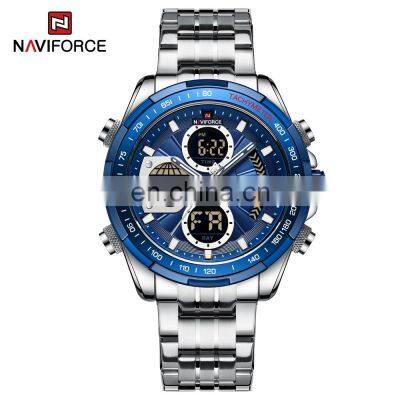 NAVIFORCE 9197S Quartz Watch For Mens Classic Lcd Digital Waterproof Sport Stainless Steel Men Wrist Watch