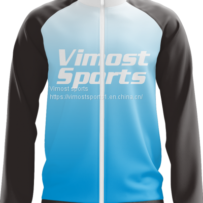 Blue and Black Custom Sublimation Jacket with White Zipper