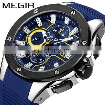 MEGIR 2053 G Watch Hot Selling Luminous Waterproof Military Wrist Watches For Men Chronograph Silicone Man Watch Montre Homme