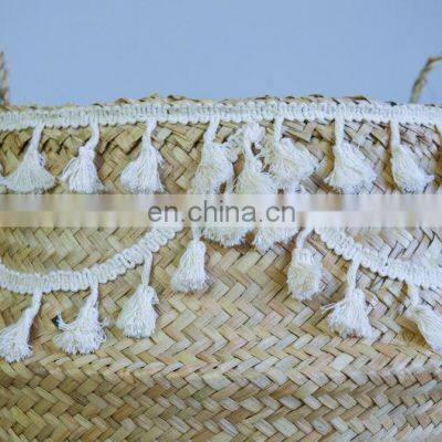 Seagrass Belly Basket, Basket With Tassels Planter Pot, Best Seller Woven Plant Holder Wholesale