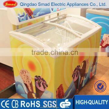 150L- 500L Horizontal curved sliding glass door ice cream display showcase