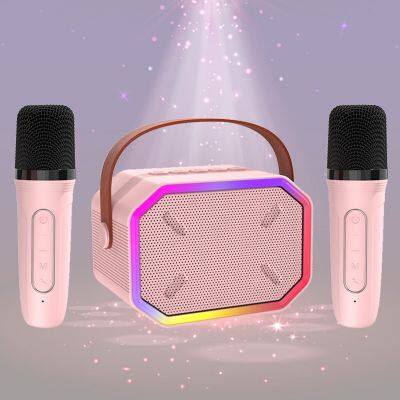 Mini Portable Party Ktv Kid Gift Built-in Soundcard Wireless Microphone TF Card RGB Light Bluetooth Karaoke Speaker