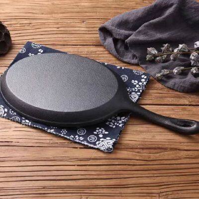 Korean Barbecue Sizzling Hot Plate Pre-seasoned Nonstick Cookware Cast Iron Fajita Steak Plate With Wooden Base Steak Plate photo-5