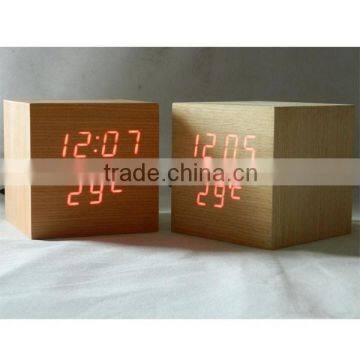 LED Wood Desk Clock With Touch Function and Temperature Show