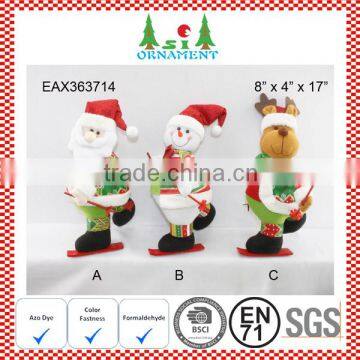 Red and green plush skiing christmas decoration